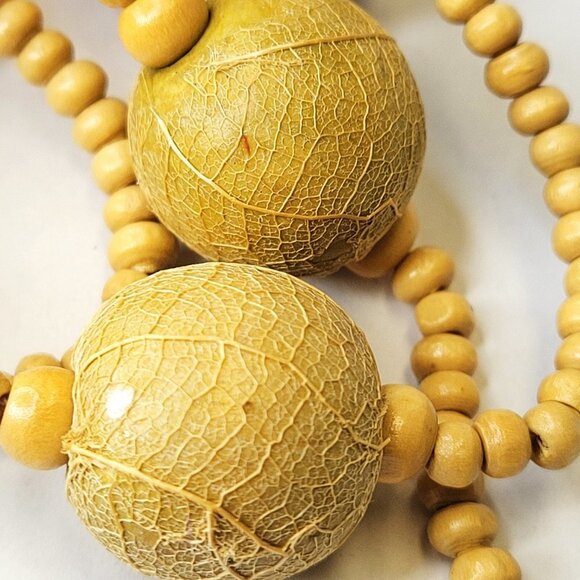 Earthtone Beaded Leaf Applique Long Necklace - Picture 3 of 11